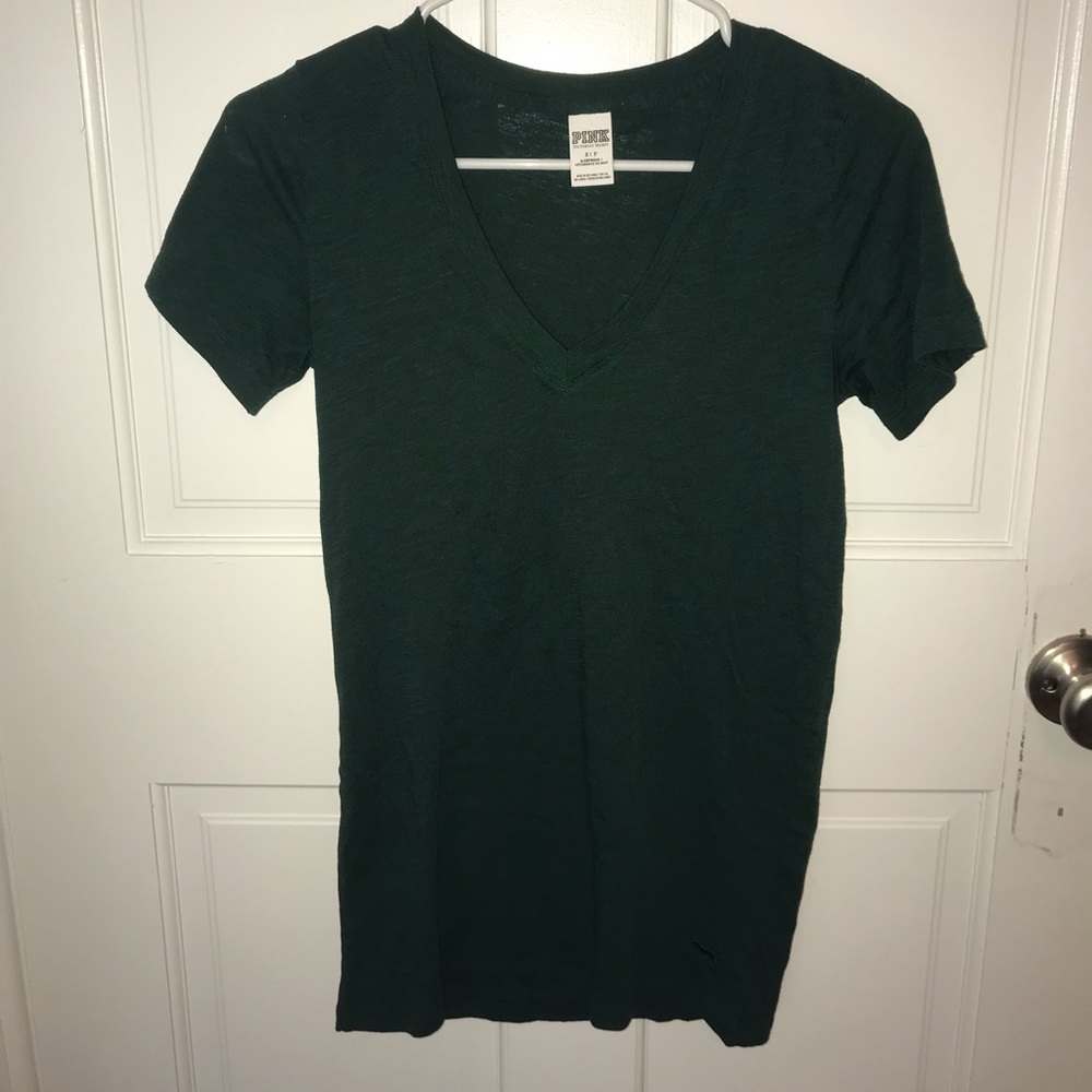 PINK dark green v-neck T-shirt